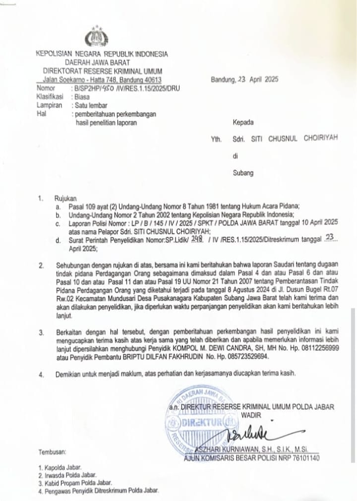 Polda Jabar Tangani Kasus Dugaan TPPO di Kabupaten Subang, Pelaku Janjikan Pekerjaan ke Tiongkok