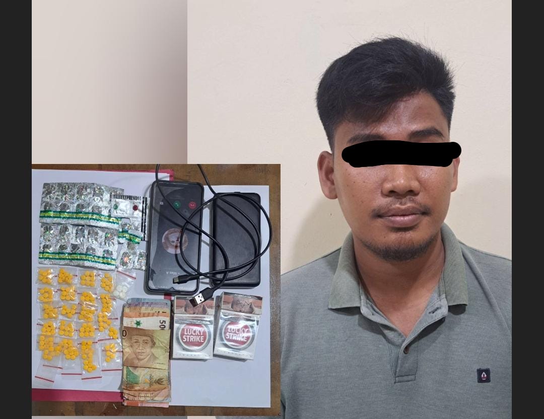 UNIT RESKRIM POLSEK SERANG BARU GEREBEK PERANTAU ACEH UTARA TERDUGA PENGEDAR OBAT KERAS TANPA IZIN