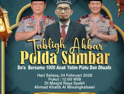 Polda Sumbar Gelar Tabligh Akbar dan Doa Bersama 1.000 Anak Yatim Piatu serta Dhuafa, Hadirkan Ustadz Dr. Adi Hidayat