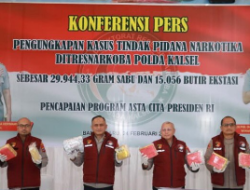 Polda Kalsel Tegas Tanpa Kompromi, Amankan 29.944,33 Gram Sabu dan 15.056 Butir Ekstasi